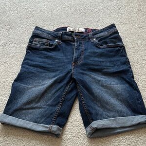 Rebels Blue Jean Shorts with Cuffed Hems and Stretch Fabric